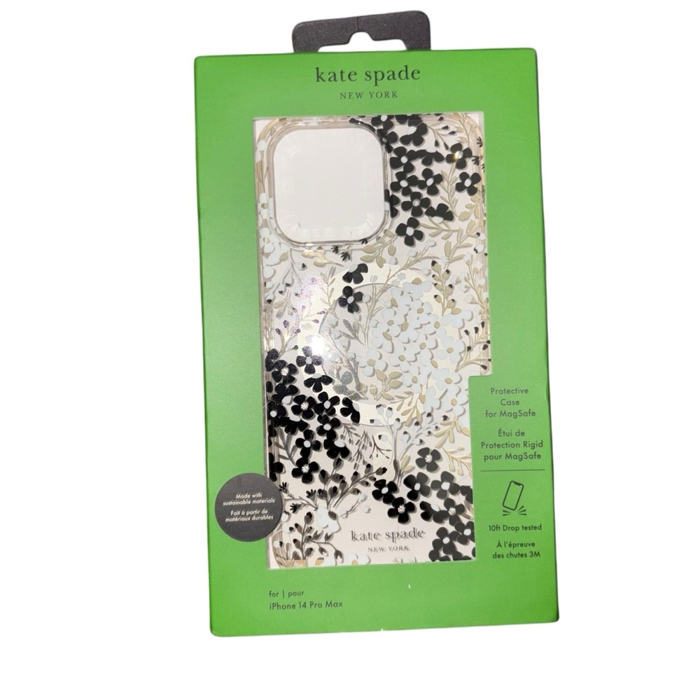 Kate Spade Black white Phones Case with floral Design iPhone 14 Pro Max - Picture 1 of 6